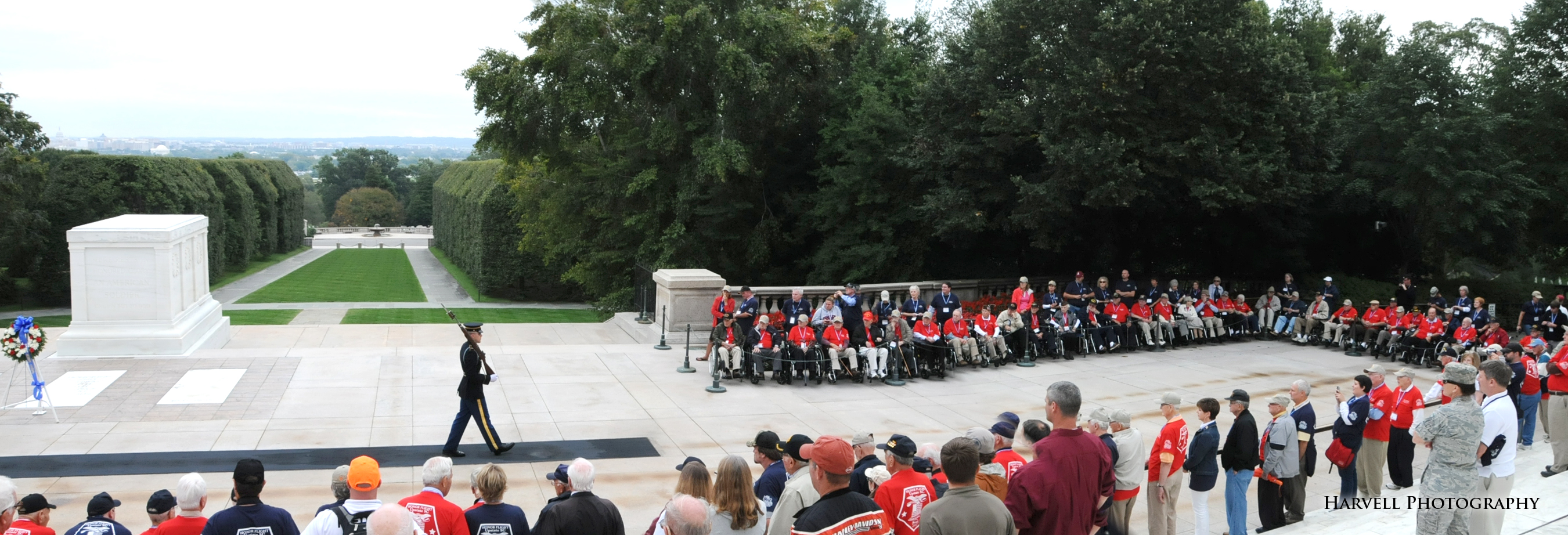 Honor Flight veterans during a wreath laying ceremony at the Tomb of the Unknown Soldier, Arlington National Cemetery